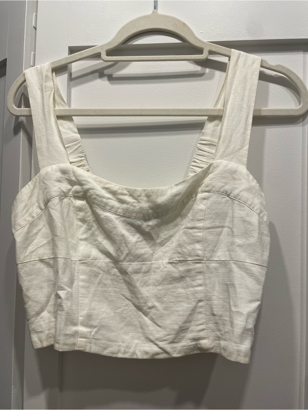 Women’s Cream Square-Neck Crop Tank Top Kourt Linen